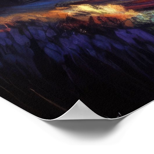 Pasteltekening Kleurrijk Nachtelijk Landschap Poster (Hoek)