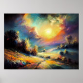 Pasteltekening Kleurrijke Nighttime Landscape Maan Poster (Voorkant)