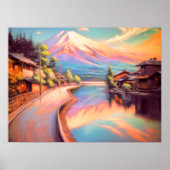 Pasteltekening Mt. Fuji Zonsondergang Japans Poster (Voorkant)