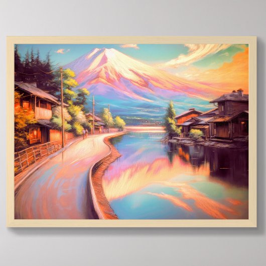 Pasteltekening Mt. Fuji Zonsondergang Japans Poster
