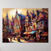 pasteltekening oude europese stad poster (Voorkant)