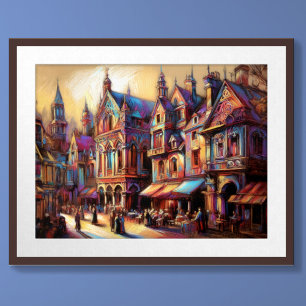 pasteltekening oude europese stad poster