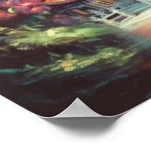 Pasteltekening Oude Pagode Bloemen Vaas Poster (Hoek)