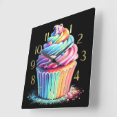 Pasteltekening Regenboogkronkel Belegde Cupcake Vierkante Klok (Hoek)