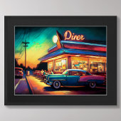 Pasteltekening Roadside Diner en Auto Poster