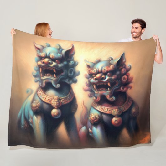 Pasteltekening Shi Fu Hond Foo Hondenbescherming Fleece Deken (In situ)