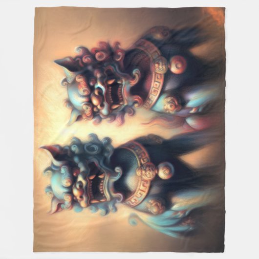 Pasteltekening Shi Fu Hond Foo Hondenbescherming Fleece Deken (Voorkant)