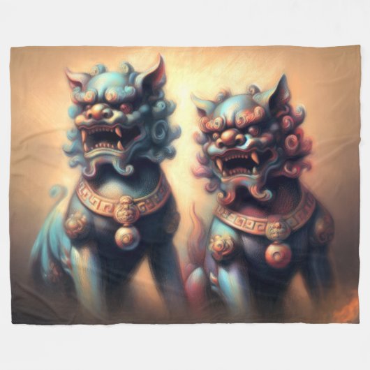 Pasteltekening Shi Fu Hond Foo Hondenbescherming Fleece Deken (Voorkant (Horizontaal))