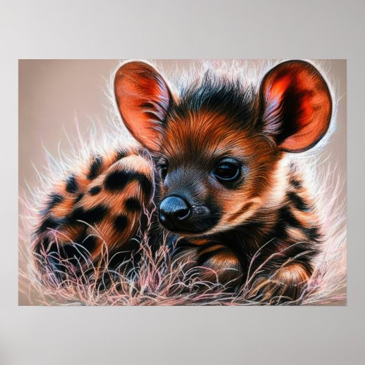Pasteltekening van babyhyena poster (Voorkant)