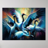 Pasteltekening van Chinese rood-gekroonde kranen Poster (Voorkant)