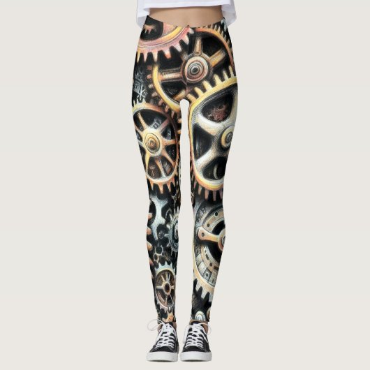 Pasteltekening van Cogs Gears Steampunk Leggings (Voorkant)