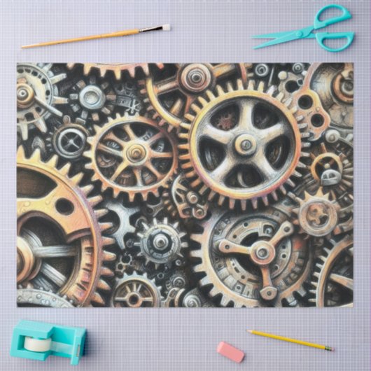 Pasteltekening van Cogs Gears Steampunk Tissuepapier (Craft)