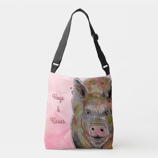 Pasteltekening van Cute Piggy Hogs en Kisses Crossbody Tas (Voorkant)