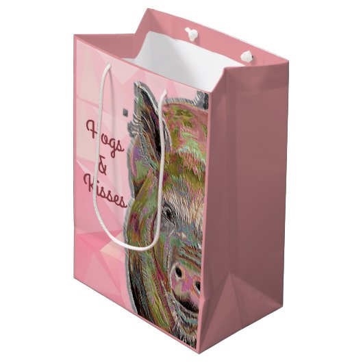 Pasteltekening van Cute Piggy Hogs en Kisses Medium Cadeauzakje (Voorkant Gekanteld)