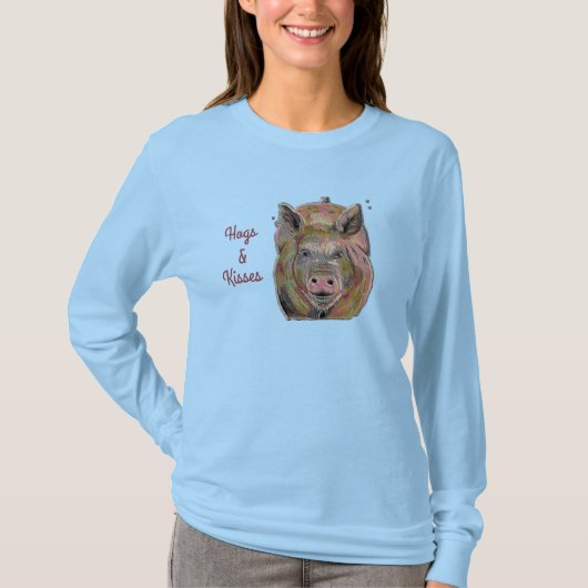 Pasteltekening van Cute Piggy Hogs en Kisses T-shirt (Voorkant)