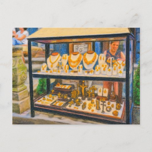 Pasteltekening van Danzig barnsteenstraat met wink Feestdagenkaart (Voorkant)