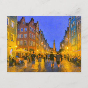 Pasteltekening van Danziger stadspoort zicht op Ne Feestdagenkaart