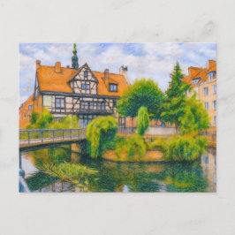 Pasteltekening van de oude molen van Danzig op Rad Feestdagenkaart