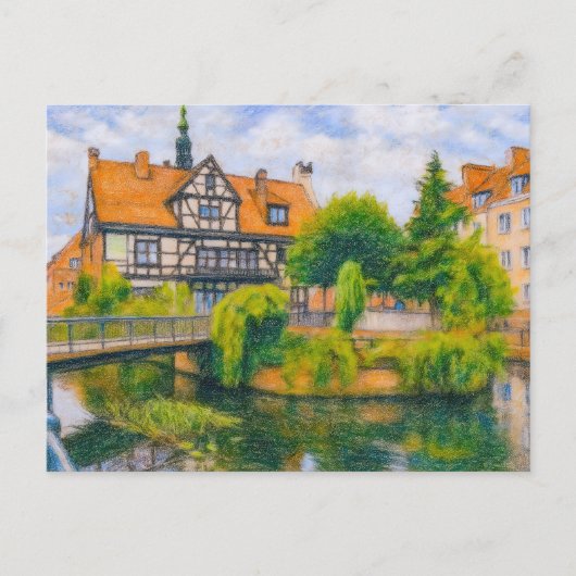 Pasteltekening van de oude molen van Danzig op Rad Feestdagenkaart (Voorkant)