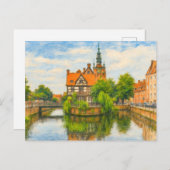 Pasteltekening van de oude molen van Danzig op Rad Feestdagenkaart (Voorkant / Achterkant)