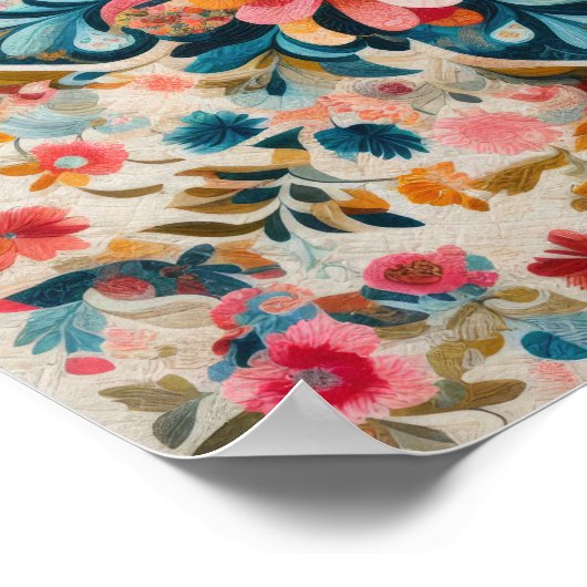 Pasteltekening van een bloemenpatroonblok poster (Hoek)