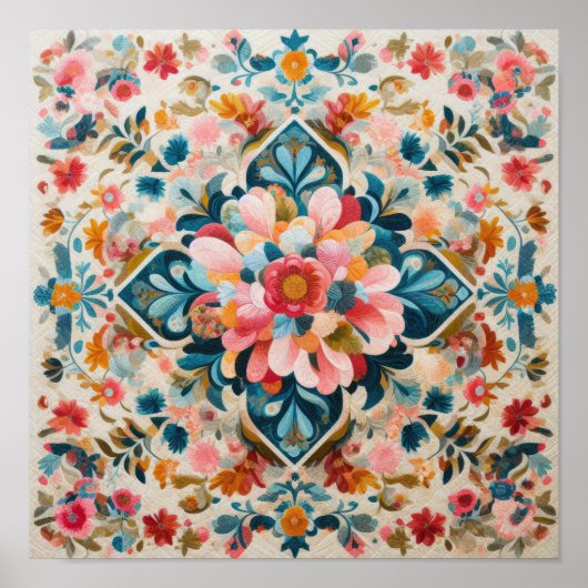 Pasteltekening van een bloemenpatroonblok poster (Voorkant)