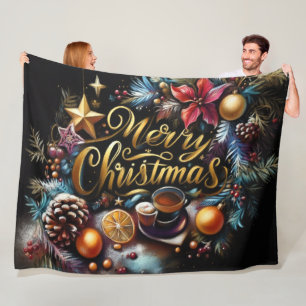 Pasteltekening van een Kerstwonderland Fleece Deken