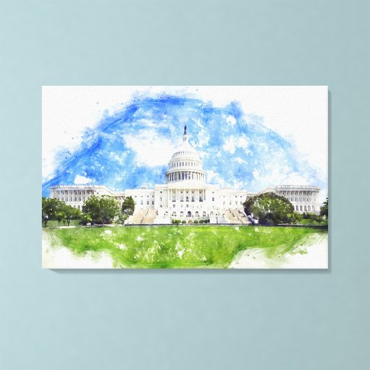 Pasteltekening van het Capitool in de Verenigde St Canvas Afdruk