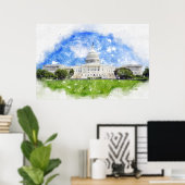Pasteltekening van het Capitool in de Verenigde St Poster (Thuiskantoor)