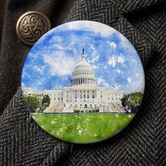 Pasteltekening van het Capitool in de Verenigde St Ronde Button 6,0 Cm