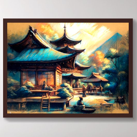 Pasteltekening van het oude Chinese dorp Poster