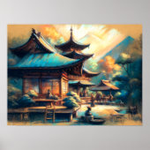 Pasteltekening van het oude Chinese dorp Poster (Voorkant)