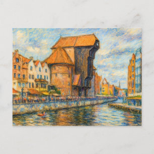 Pasteltekening van historische kraanpoort in Danzi Feestdagenkaart