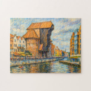 Pasteltekening van historische kraanpoort in Danzi Legpuzzel
