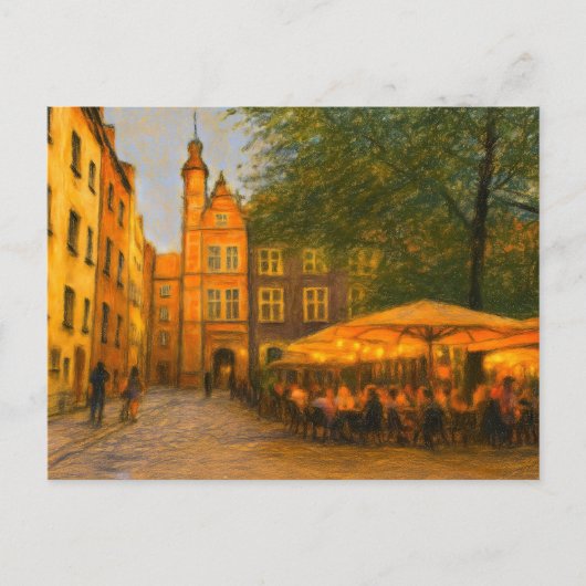 Pasteltekening van restaurants in de oude stad Dan Feestdagenkaart (Voorkant)