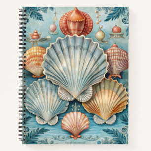 PASTELTINTEN BLAUW & ORANJE TROPISCHE SCHELPEN NOTITIEBOEK