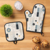 Pasteltinten midden van de eeuw geometrisch patroo ovenwant & pannenlap set (Top down)