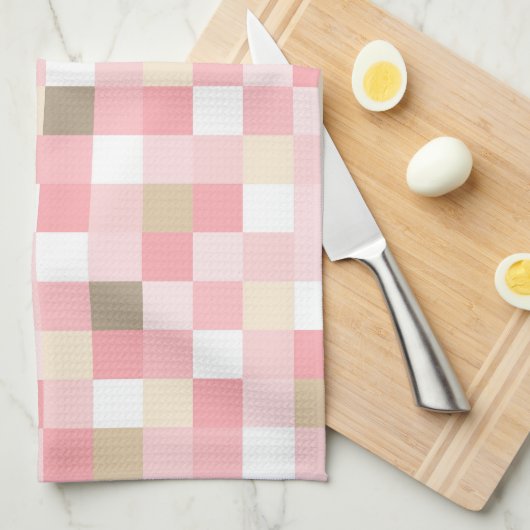 PASTELTINTEN VAN ROZE & BRUIN KUBUSPATROON THEEDOEK (Quarter Fold)