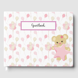 PASTELTINTEN VAN ROZE & BRUINE BALLONNEN & TEDDYBE GASTENBOEK