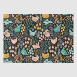 Pasteltonen Paassymbolen patroon op zwart Tissuepapier