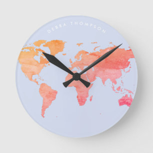 pasteltones - kaart van de wereld ronde klok