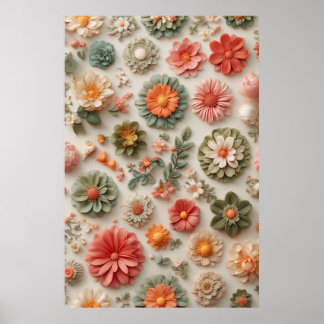 Pasteltuin: handgemaakte 3D-bloemenflat lay Poster