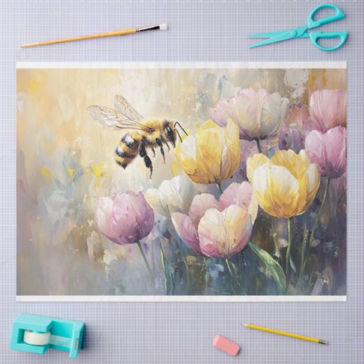 Pasteltulpen en een honingbij decoupage tissuepapier (Craft)