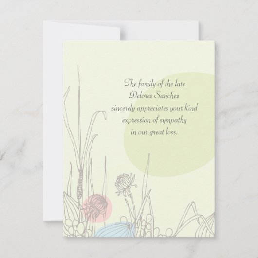 Pastelvelden - Bereavement bedankt notiecard (Voorkant)