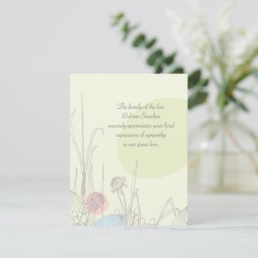 Pastelvelden - Bereavement bedankt notiecard (Staand voorkant)