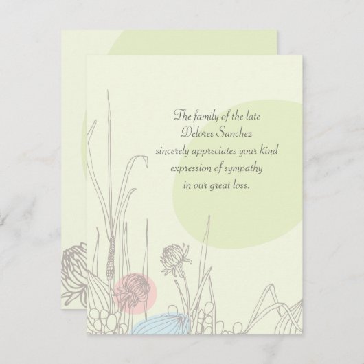 Pastelvelden - Bereavement bedankt notiecard (Voorkant / Achterkant)