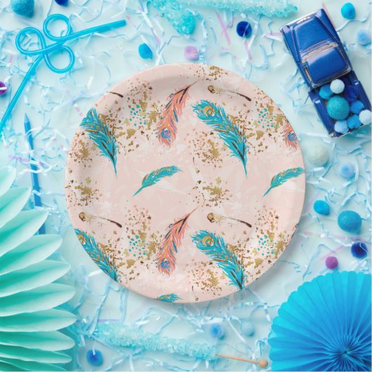 Pastelveren Roze Teal Blauwe Gouden Papieren Bord (Feest)