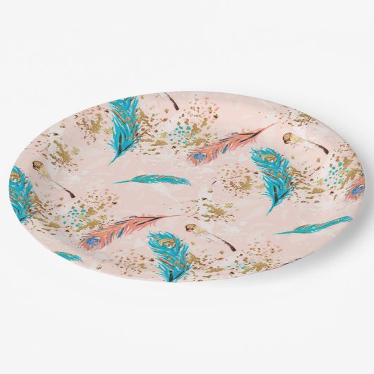 Pastelveren Roze Teal Blauwe Gouden Papieren Bord (Gekanteld)