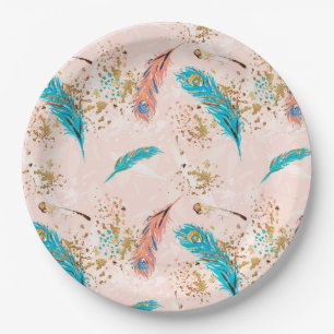 Pastelveren Roze Teal Blauwe Gouden Papieren Bord