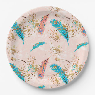 Pastelveren Roze Teal Blauwe Gouden Papieren Bord